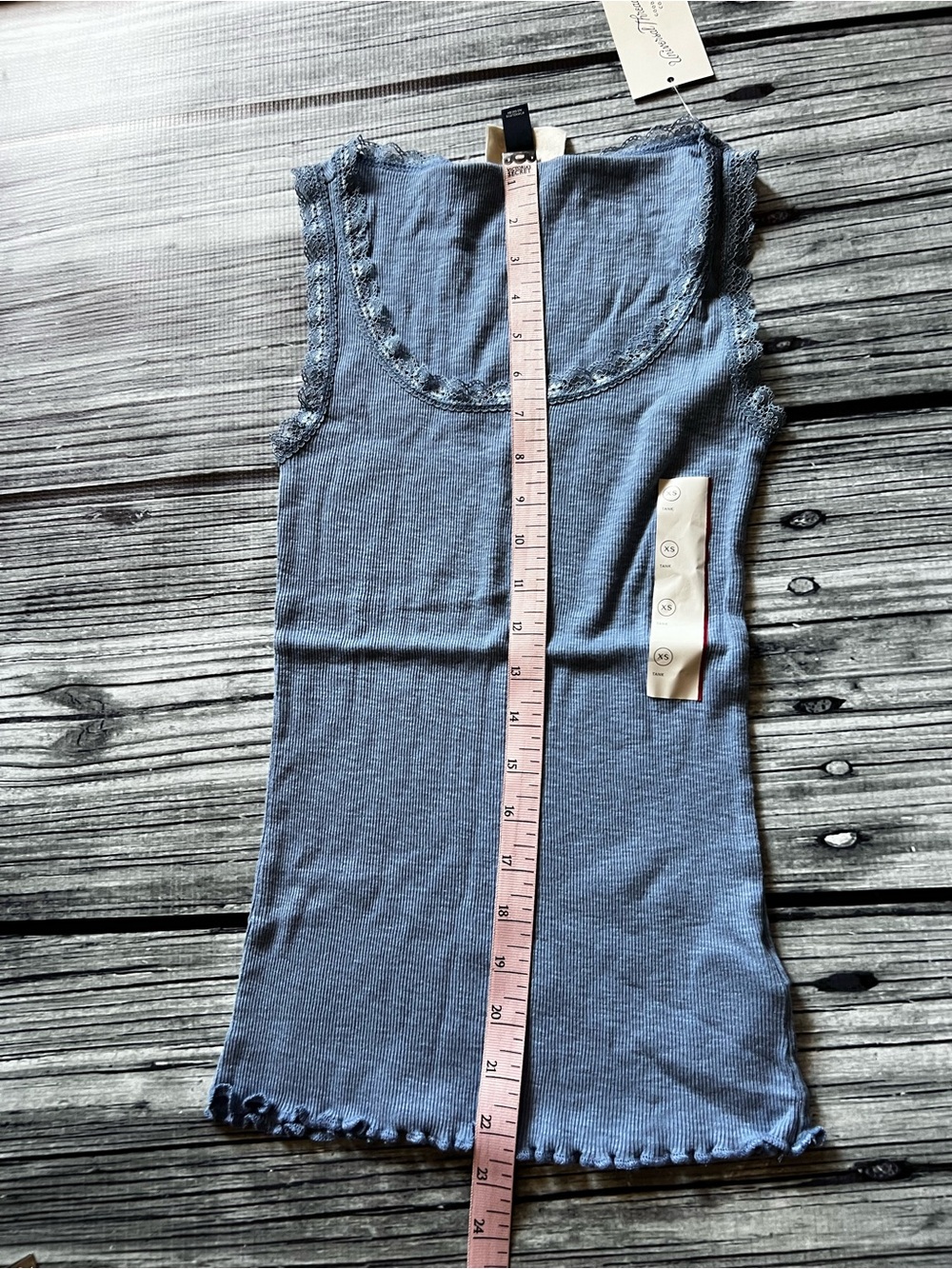 Universal Thread Blue Ribbed Lace-Trim Tank Top - Picture 5 of 5